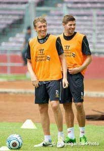 Lucas and Gerrard having a moment of fun (Pic: David Rawcliffe / Propaganda)