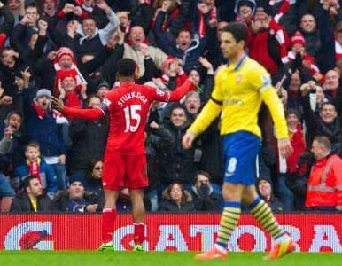 DANIEL STURRIDGE DOING THE ARMS BECAUSE OF GOALS Pic: David Rawcliffe-Propaganda.