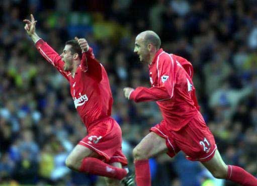 OH WE LOVED YER DERBY GOAL:  Gary Mac celebrates that goal with Carra. Pic: PA