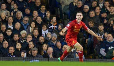 JORDAN HENDERSON MUTATING A BIT AFTER SCORING A GOAL Pic: David Rawcliffe-Propaganda.