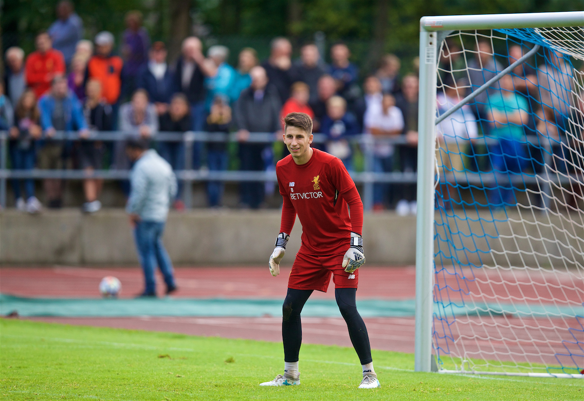 ROTTACH-EGERN, GERMANY - Friday, July 28, 2017: Liverpool's goalkeeper Kamil Grabara during a training session at FC Rottach-Egern on day three of the preseason training camp in Germany. (Pic by David Rawcliffe/Propaganda)
