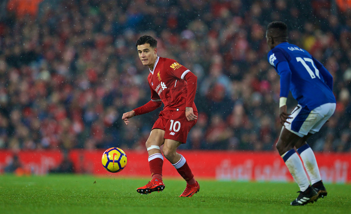 LIVERPOOL, ENGLAND - Sunday, December 10, 2017: Liverpool's Philippe Coutinho Correia during the FA Premier League match between Liverpool and Everton, the 229th Merseyside Derby, at Anfield. (Pic by David Rawcliffe/Propaganda)