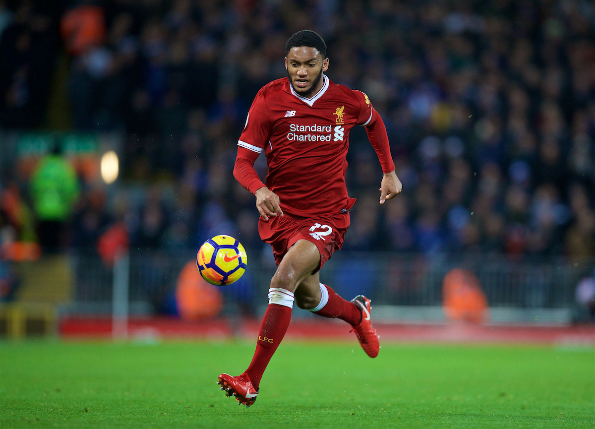 LIVERPOOL, ENGLAND - Saturday, December 30, 2017: Liverpool's Joe Gomez during the FA Premier League match between Liverpool and Leicester City at Anfield. (Pic by David Rawcliffe/Propaganda)