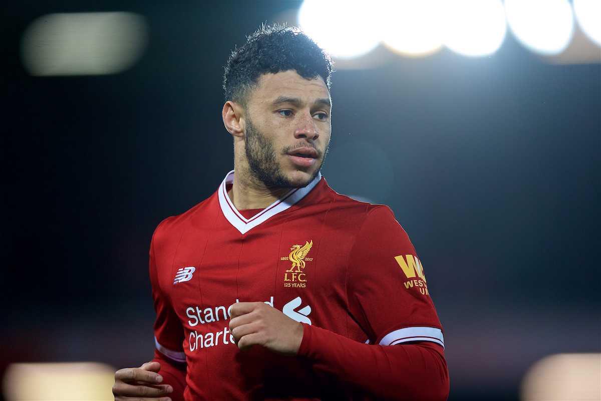 LIVERPOOL, ENGLAND - Sunday, January 14, 2018: Liverpool's Alex Oxlade-Chamberlain during the FA Premier League match between Liverpool and Manchester City at Anfield. (Pic by David Rawcliffe/Propaganda)
