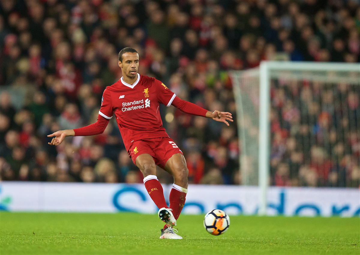 LIVERPOOL, ENGLAND - Sunday, January 14, 2018: Liverpool's Joel Matip during the FA Premier League match between Liverpool and Manchester City at Anfield. (Pic by David Rawcliffe/Propaganda)