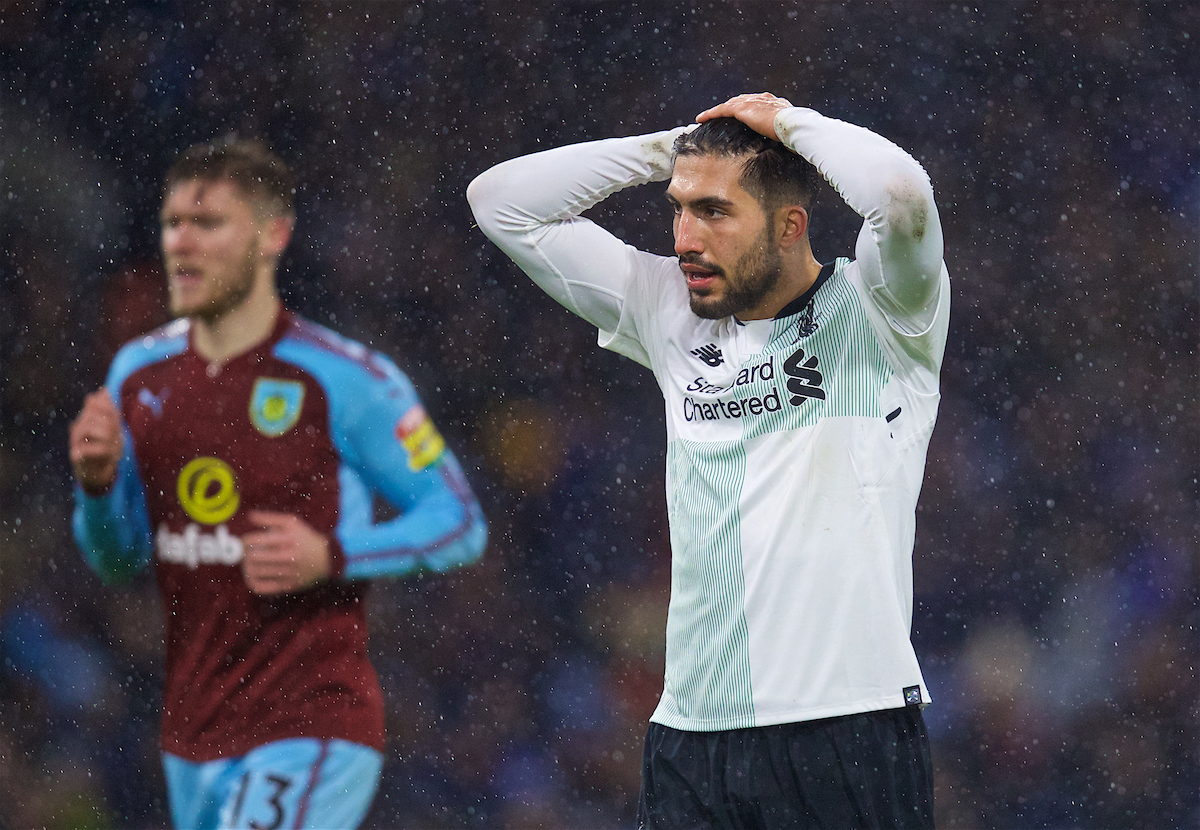 LIVERPOOL, ENGLAND - Saturday, December 30, 2017: Liverpool's Emre Can looks dejected during the FA Premier League match between Liverpool and Leicester City at Anfield. (Pic by David Rawcliffe/Propaganda)