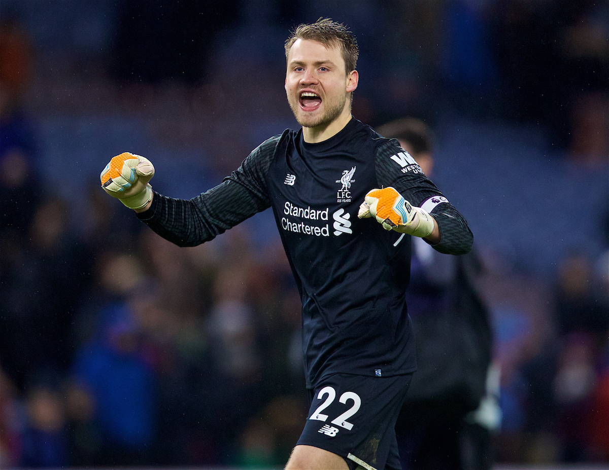 LIVERPOOL, ENGLAND - Saturday, December 30, 2017: Liverpool's goalkeeper Simon Mignolet celebrates his side's 2-1 victory over Burnley during the FA Premier League match between Liverpool and Leicester City at Anfield. (Pic by David Rawcliffe/Propaganda)