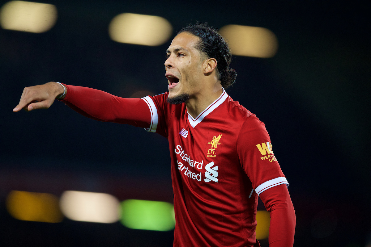 LIVERPOOL, ENGLAND - Friday, January 5, 2018: Liverpool's new signing Virgil van Dijk, who joined from Southampton for £75m, a world record for a defender, during the FA Cup 3rd Round match between Liverpool FC and Everton FC, the 230th Merseyside Derby, at Anfield. (Pic by David Rawcliffe/Propaganda)