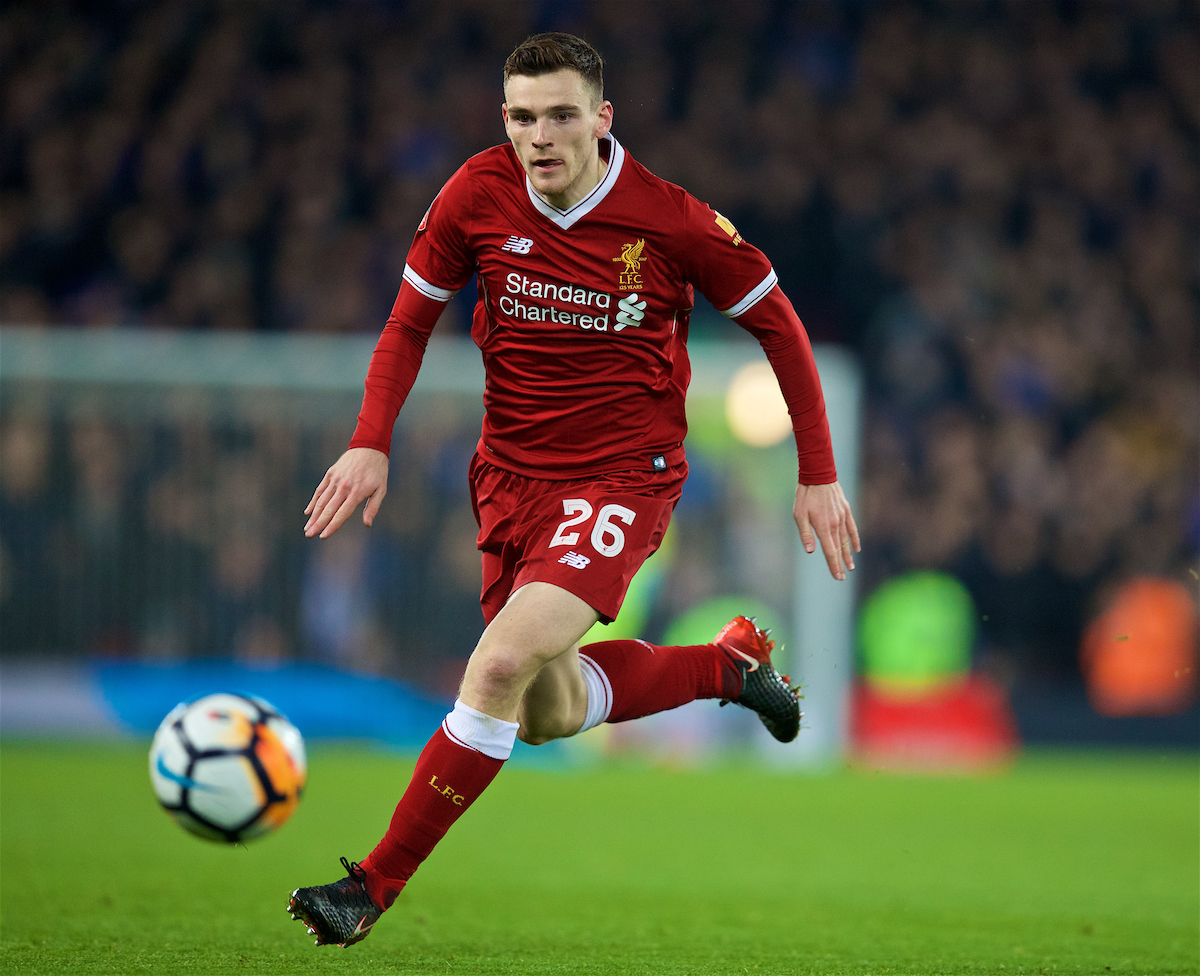 LIVERPOOL, ENGLAND - Friday, January 5, 2018: Liverpool's Andy Robertson during the FA Cup 3rd Round match between Liverpool FC and Everton FC, the 230th Merseyside Derby, at Anfield. (Pic by David Rawcliffe/Propaganda)