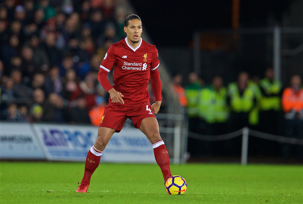 SWANSEA, WALES - Monday, January 22, 2018: Liverpool's Virgil van Dijk during the FA Premier League match between Swansea City FC and Liverpool FC at the Liberty Stadium. (Pic by David Rawcliffe/Propaganda)