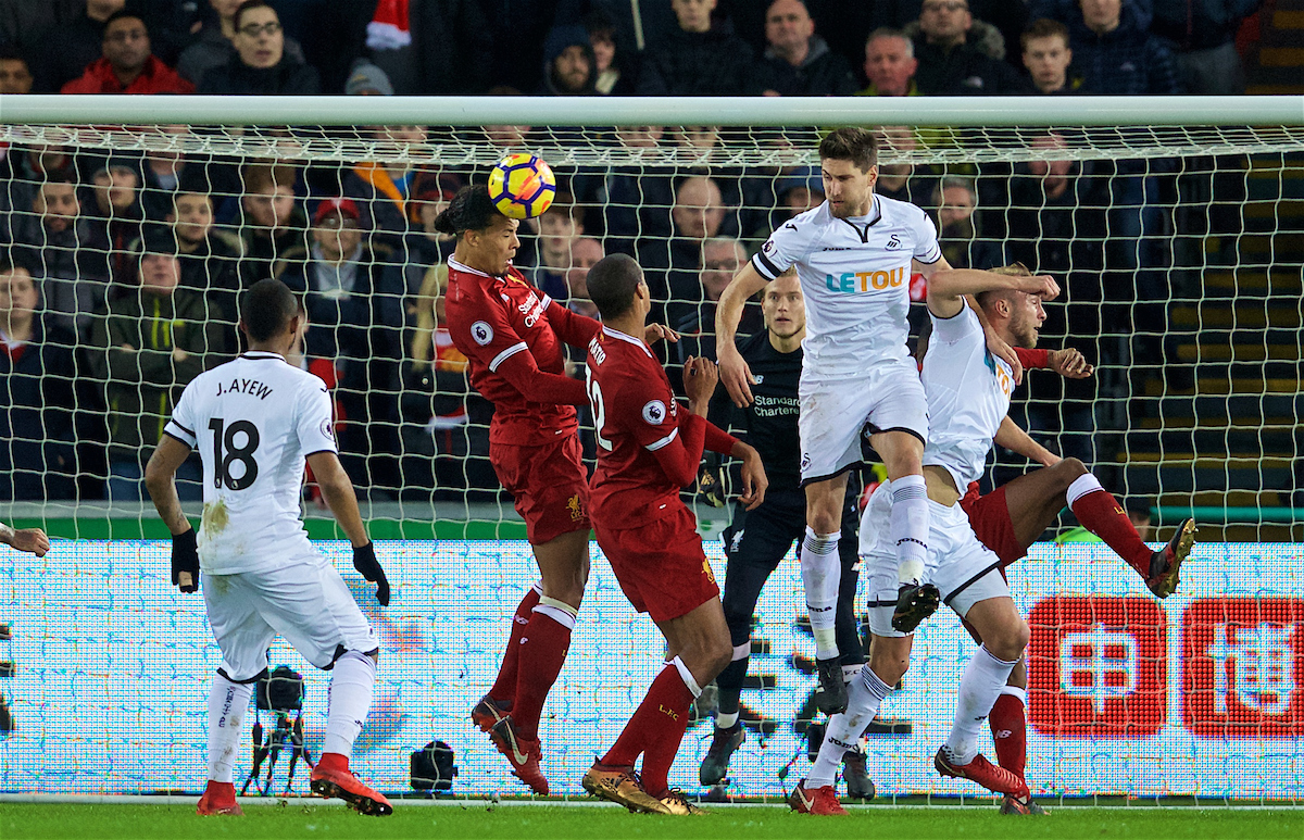 SWANSEA, WALES - Monday, January 22, 2018: Liverpool's Virgil van Dijk during the FA Premier League match between Swansea City FC and Liverpool FC at the Liberty Stadium. (Pic by David Rawcliffe/Propaganda)