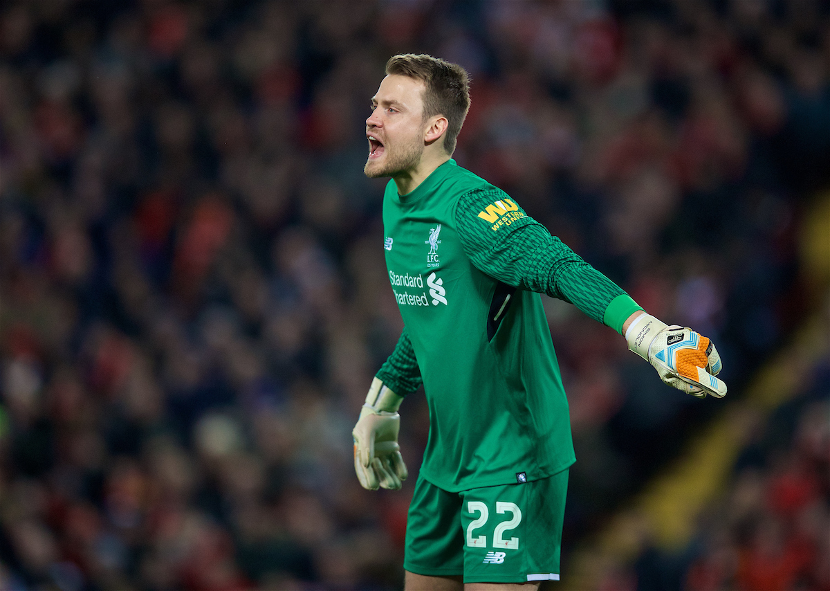 LIVERPOOL, ENGLAND - Sunday, January 14, 2018: Liverpool's goalkeeper Simon Mignolet during the FA Premier League match between Liverpool and Manchester City at Anfield. (Pic by David Rawcliffe/Propaganda)