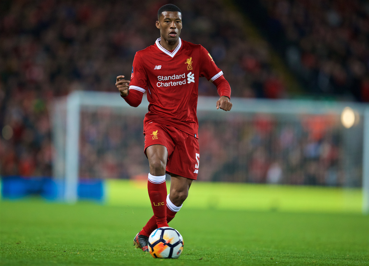 LIVERPOOL, ENGLAND - Sunday, January 14, 2018: Liverpool's Georginio Wijnaldum during the FA Premier League match between Liverpool and Manchester City at Anfield. (Pic by David Rawcliffe/Propaganda)