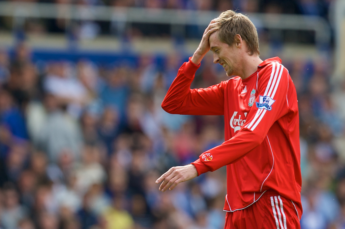 BIRMINGHAM, ENGLAND - Saturday, April 26, 2008: Liverpool's Peter Crouch rues a missed opportunity against Birmingham City during the Premiership match at St Andrews. (Photo by David Rawcliffe/Propaganda)