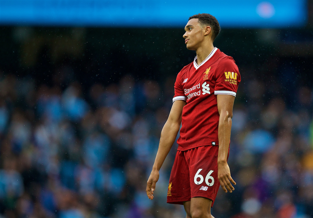 MANCHESTER, ENGLAND - Saturday, September 9, 2017: Liverpool's Trent Alexander-Arnold looks dejected after losing 5-0 to Manchester City during the FA Premier League match between Manchester City and Liverpool at the City of Manchester Stadium. (Pic by David Rawcliffe/Propaganda)