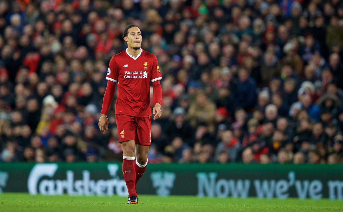 LIVERPOOL, ENGLAND - Sunday, February 4, 2018: Liverpool's Virgil van Dijk during the FA Premier League match between Liverpool FC and Tottenham Hotspur FC at Anfield. (Pic by David Rawcliffe/Propaganda)