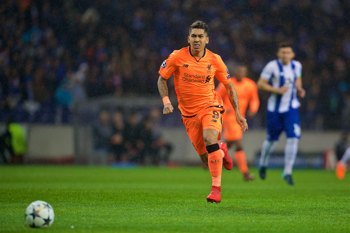 PORTO, PORTUGAL - Wednesday, February 14, 2018: Liverpool's Roberto Firmino during the UEFA Champions League Round of 16 1st leg match between FC Porto and Liverpool FC on Valentine's Day at the Estádio do Dragão. (Pic by David Rawcliffe/Propaganda)