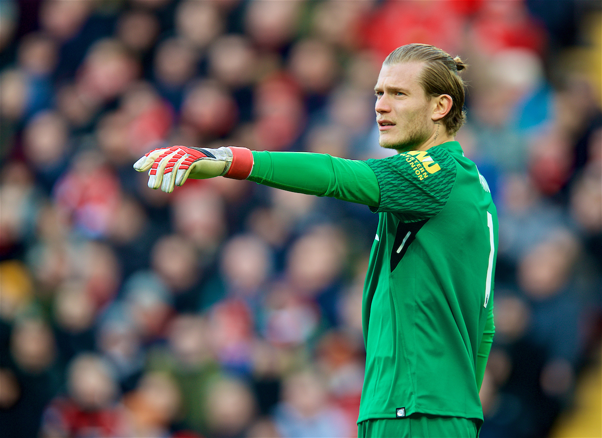 LIVERPOOL, ENGLAND - Saturday, February 24, 2018: Liverpool's goalkeeper Loris Karius during the FA Premier League match between Liverpool FC and West Ham United FC at Anfield. (Pic by David Rawcliffe/Propaganda)