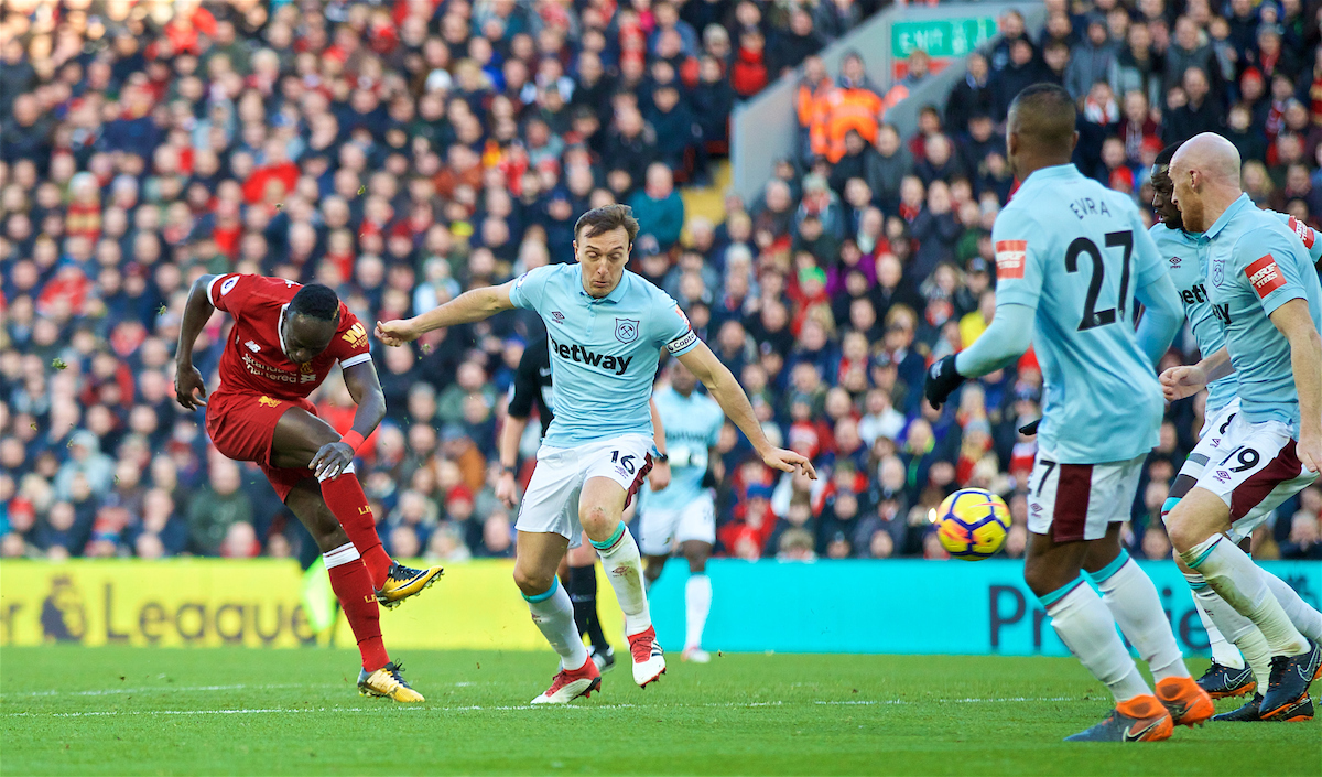 LIVERPOOL, ENGLAND - Saturday, February 24, 2018: Liverpool's Sadio Mane during the FA Premier League match between Liverpool FC and West Ham United FC at Anfield. (Pic by David Rawcliffe/Propaganda)