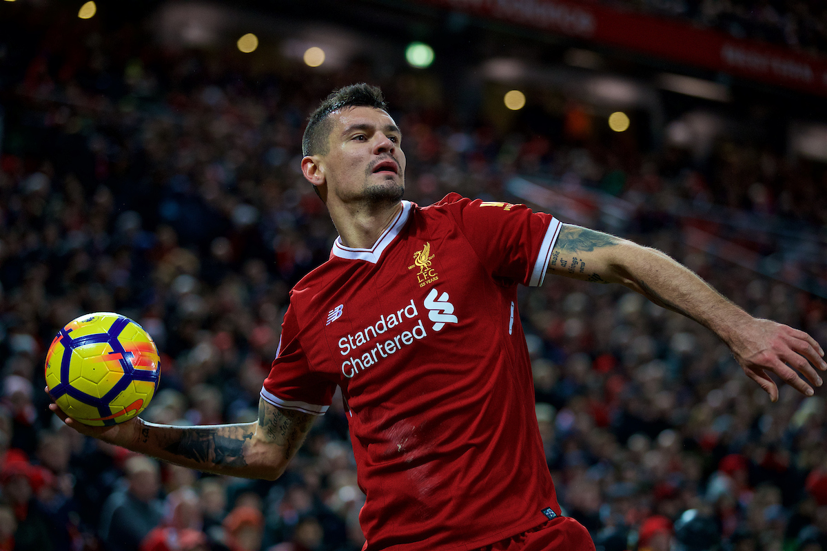 LIVERPOOL, ENGLAND - Sunday, February 4, 2018: Liverpool's Dejan Lovren during the FA Premier League match between Liverpool FC and Tottenham Hotspur FC at Anfield. (Pic by David Rawcliffe/Propaganda)
