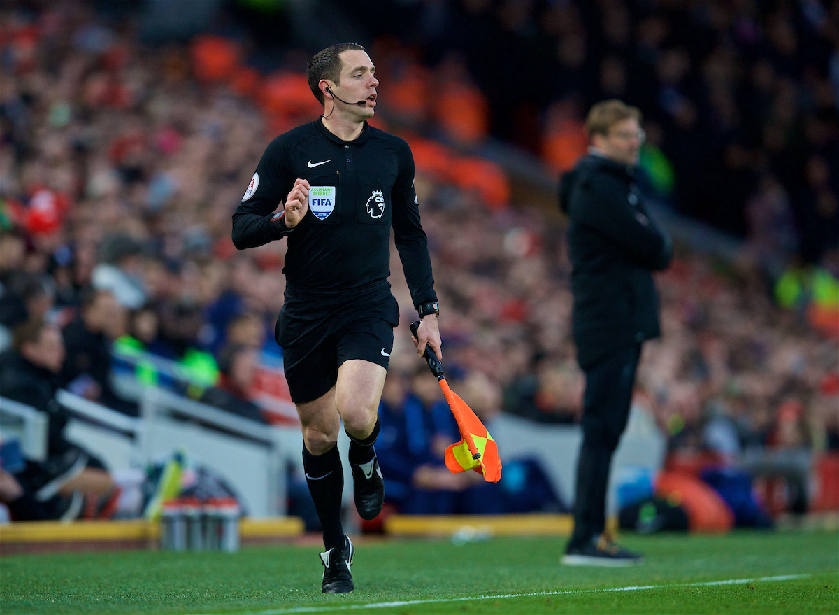 LIVERPOOL, ENGLAND - Sunday, February 4, 2018: Assistant referee Eddie Smart during the FA Premier League match between Liverpool FC and Tottenham Hotspur FC at Anfield. (Pic by David Rawcliffe/Propaganda)