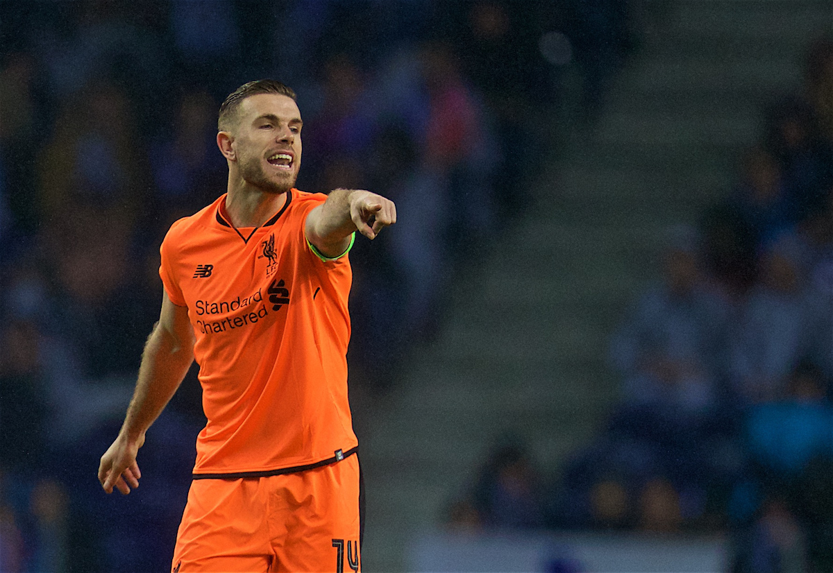 PORTO, PORTUGAL - Wednesday, February 14, 2018: Liverpool's captain Jordan Henderson during the UEFA Champions League Round of 16 1st leg match between FC Porto and Liverpool FC on Valentine's Day at the Estádio do Dragão. (Pic by David Rawcliffe/Propaganda)