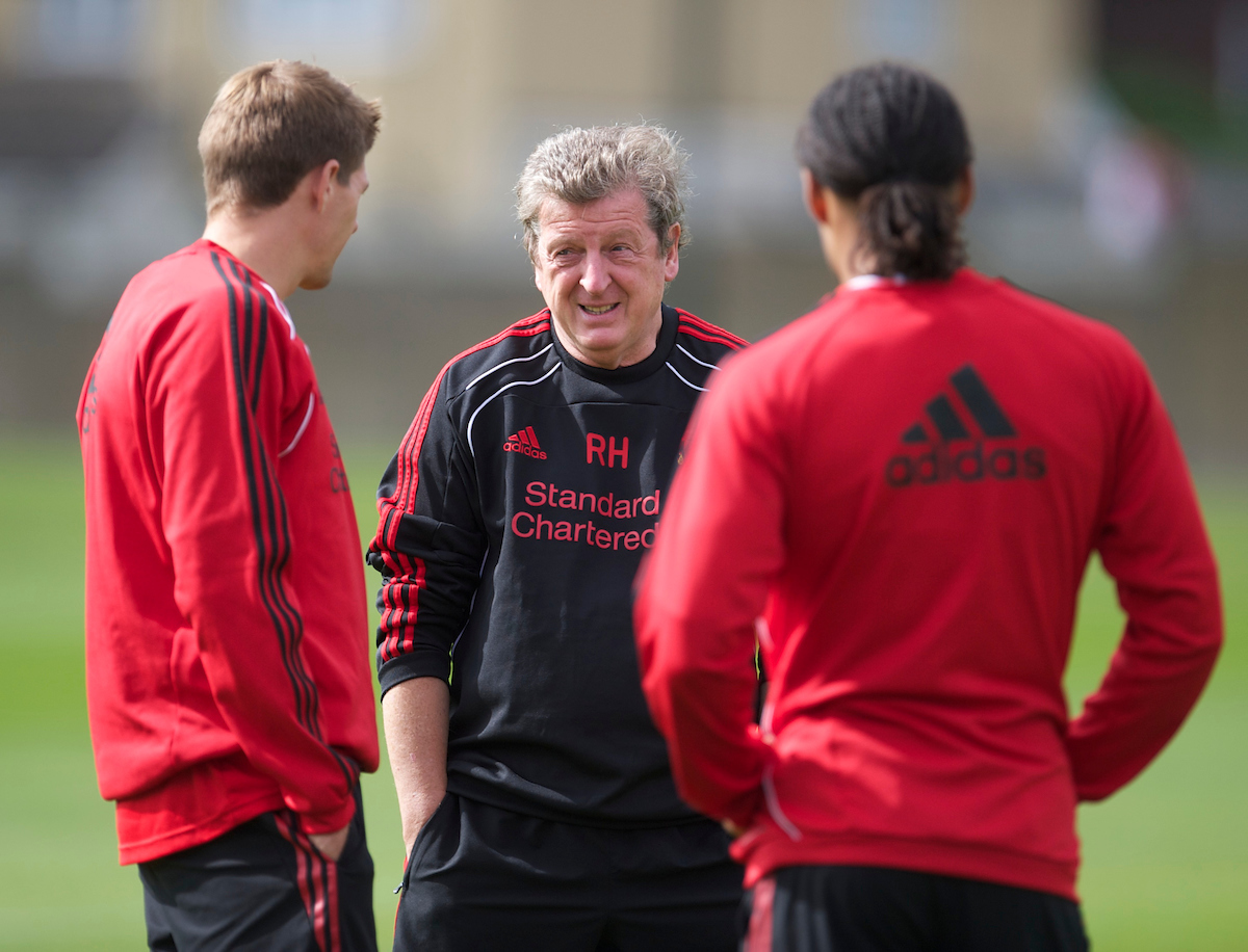 LIVERPOOL, ENGLAND - Wednesday, August 18, 2010: Liverpool's manager Roy Hodgson and captain Steven Gerrard MBE during a training session at Melwood ahead of the UEFA Europa League Play-Off 1st Leg match against Trabzonspor A.S. (Pic by: David Rawcliffe/Propaganda)