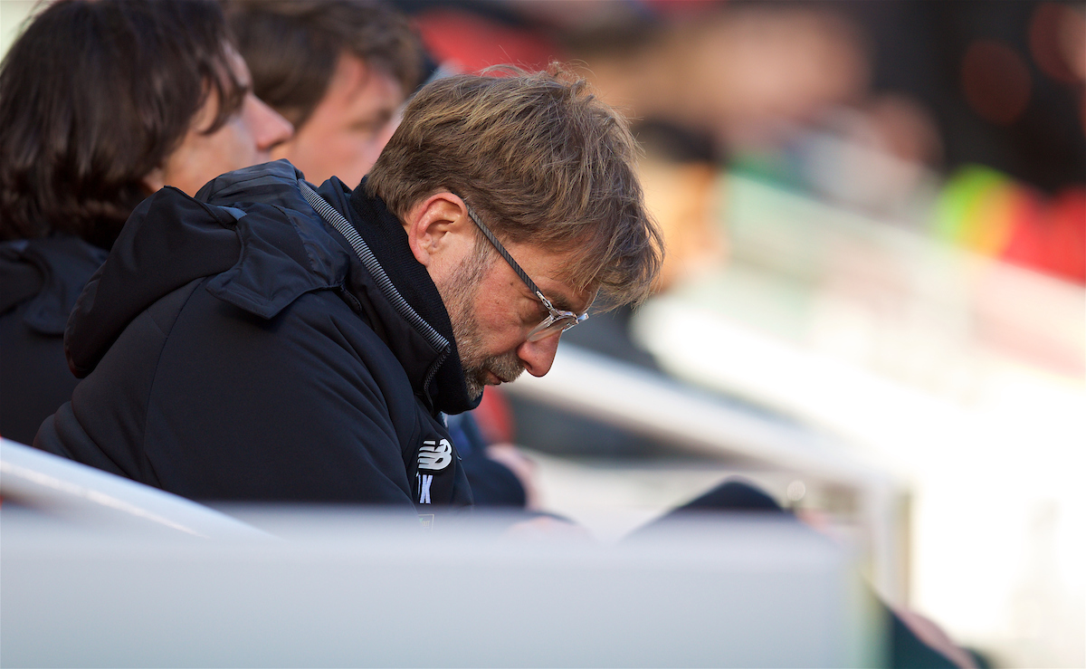 LIVERPOOL, ENGLAND - Saturday, February 24, 2018: Liverpool's manager Jürgen Klopp before the FA Premier League match between Liverpool FC and West Ham United FC at Anfield. (Pic by David Rawcliffe/Propaganda)