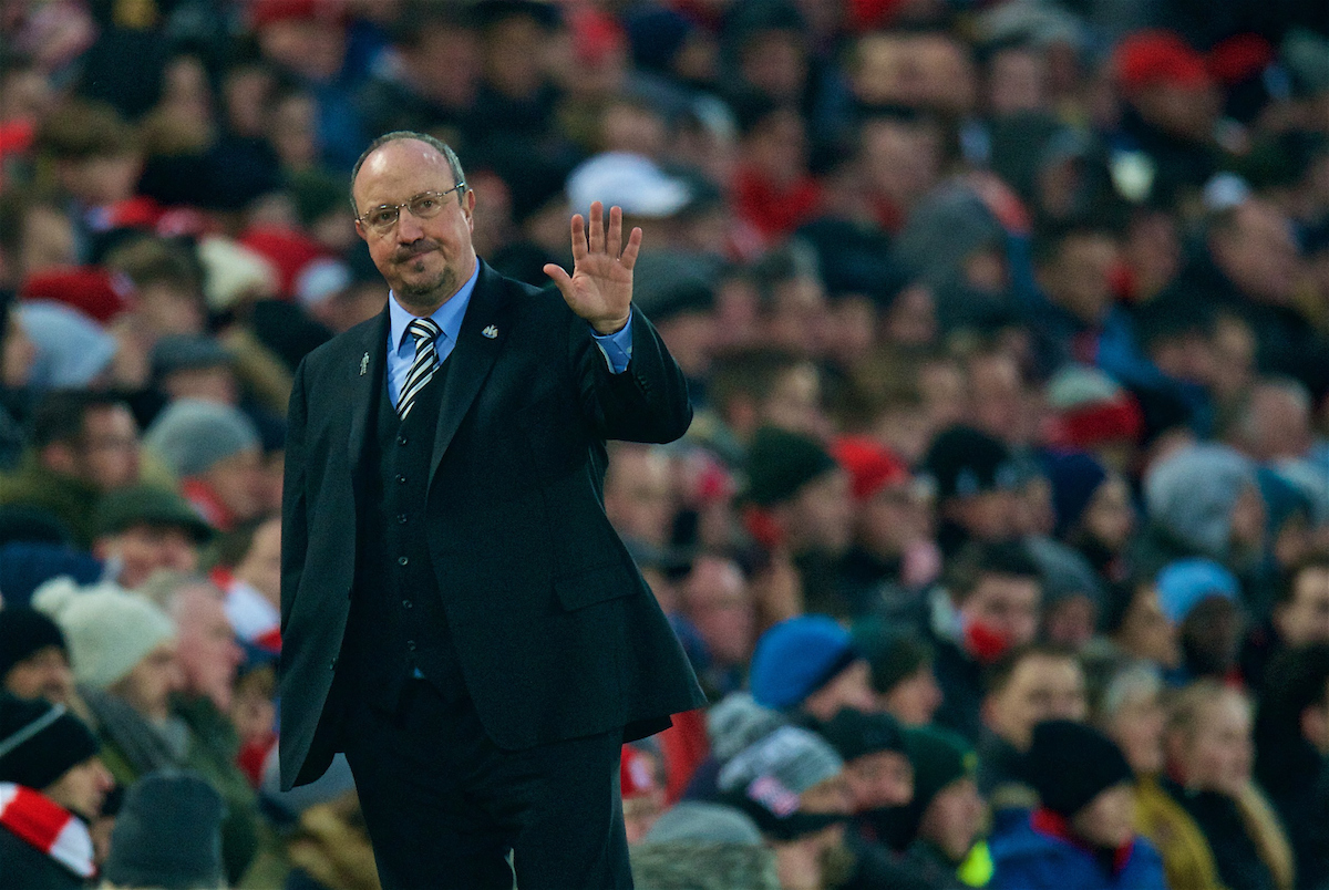 LIVERPOOL, ENGLAND - Saturday, March 3, 2018: Newcastle United's manager Rafael Benitez waves to the Liverpool supporters during the FA Premier League match between Liverpool FC and Newcastle United FC at Anfield. (Pic by Peter Powell/Propaganda)