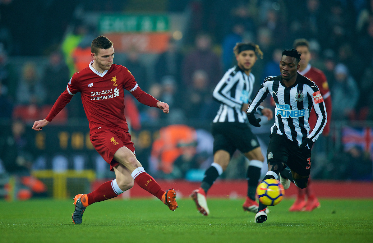 LIVERPOOL, ENGLAND - Saturday, March 3, 2018: Liverpool's Andy Robertson during the FA Premier League match between Liverpool FC and Newcastle United FC at Anfield. (Pic by Peter Powell/Propaganda)