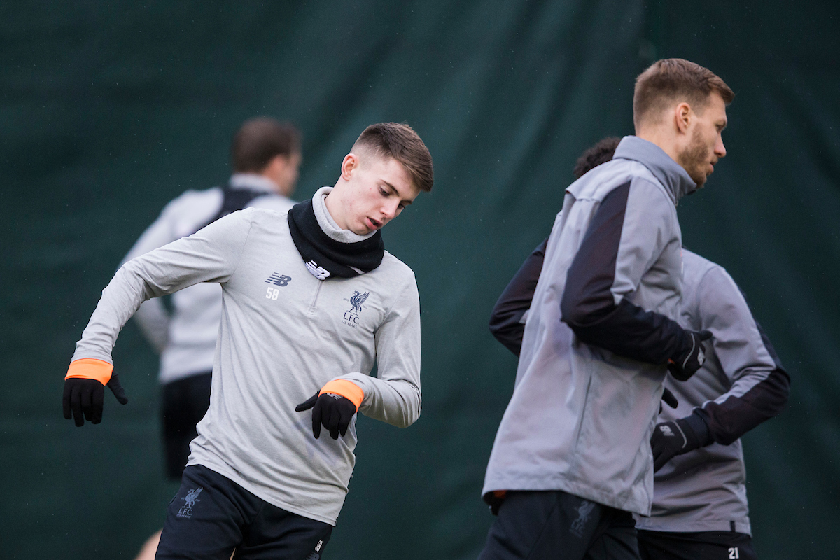 LIVERPOOL, ENGLAND - Monday, March 5, 2018: Liverpool's Ben Woodburn during a training session at Melwoood ahead of the UEFA Champions League Round of 16 2nd leg match between Liverpool FC and FC Porto. (Pic by Paul Greenwood/Propaganda)