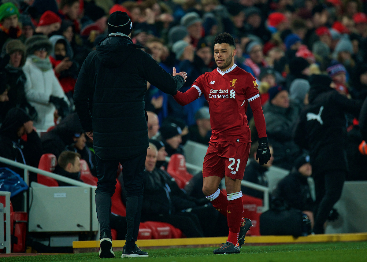 LIVERPOOL, ENGLAND - Saturday, March 3, 2018: Liverpool's Alex Oxlade-Chamberlain is substituted during the FA Premier League match between Liverpool FC and Newcastle United FC at Anfield. (Pic by Peter Powell/Propaganda)