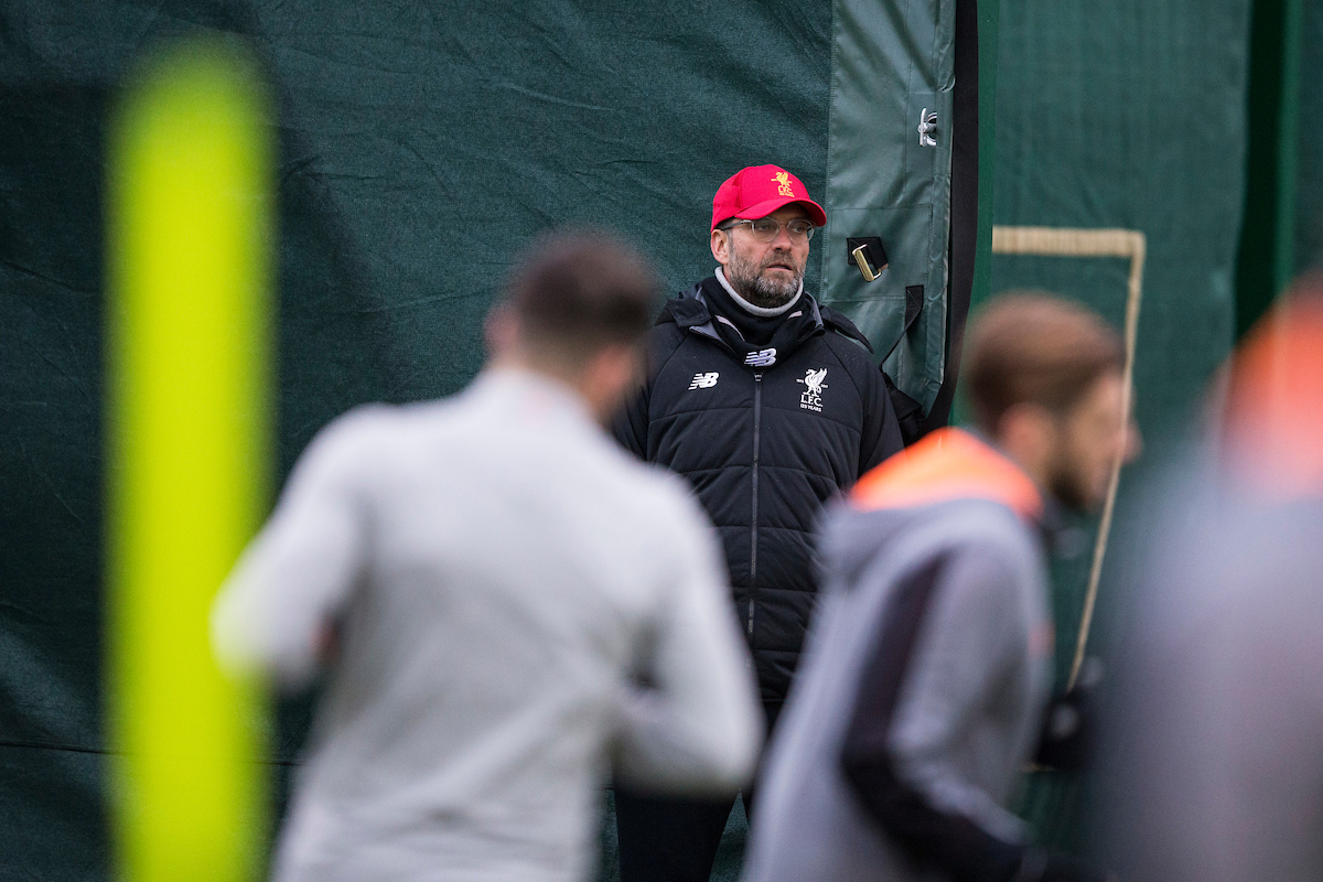 LIVERPOOL, ENGLAND - Monday, March 5, 2018: Liverpool's manager Jürgen Klopp during a training session at Melwoood ahead of the UEFA Champions League Round of 16 2nd leg match between Liverpool FC and FC Porto. (Pic by Paul Greenwood/Propaganda)