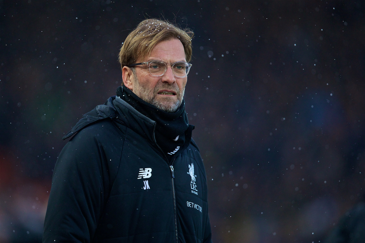 LIVERPOOL, ENGLAND - Saturday, March 17, 2018: Liverpool's manager Jürgen Klopp before the FA Premier League match between Liverpool FC and Watford FC at Anfield. (Pic by David Rawcliffe/Propaganda)