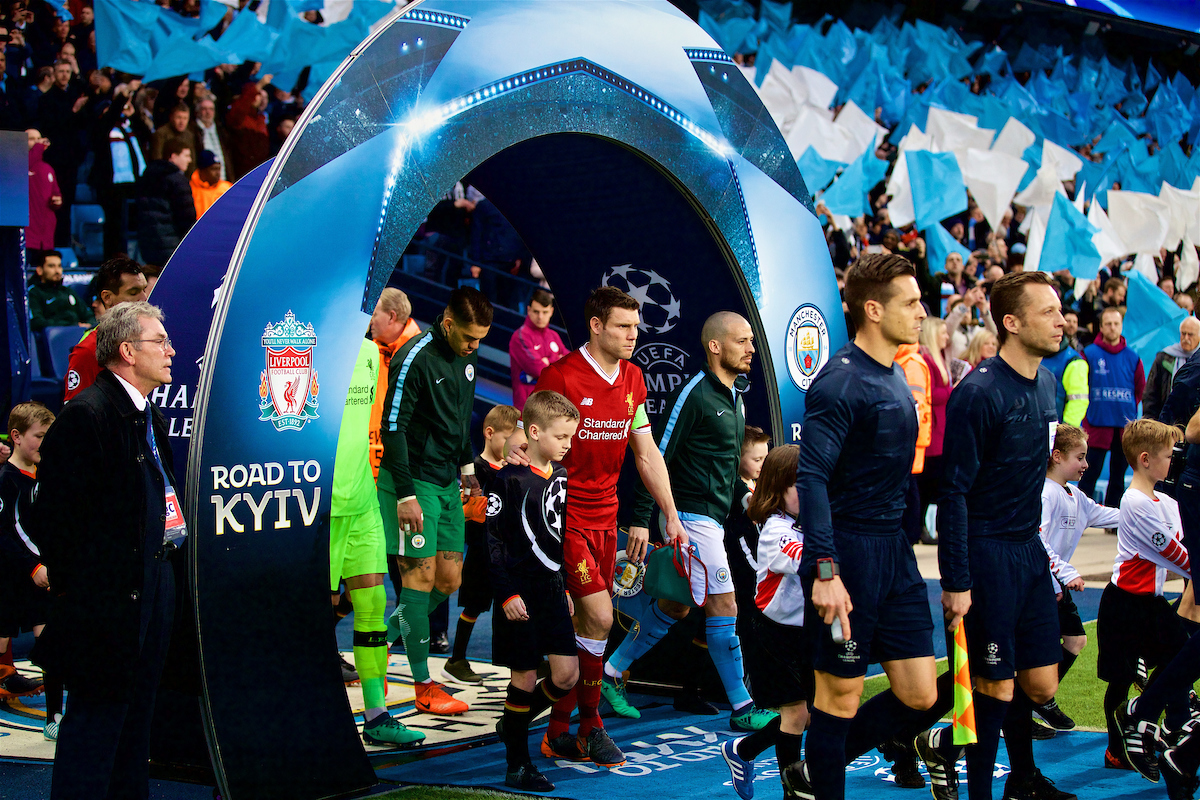 MANCHESTER, ENGLAND - Tuesday, April 10, 2018: Liverpool's James Milner walks out before the UEFA Champions League Quarter-Final 2nd Leg match between Manchester City FC and Liverpool FC at the City of Manchester Stadium. (Pic by David Rawcliffe/Propaganda)
