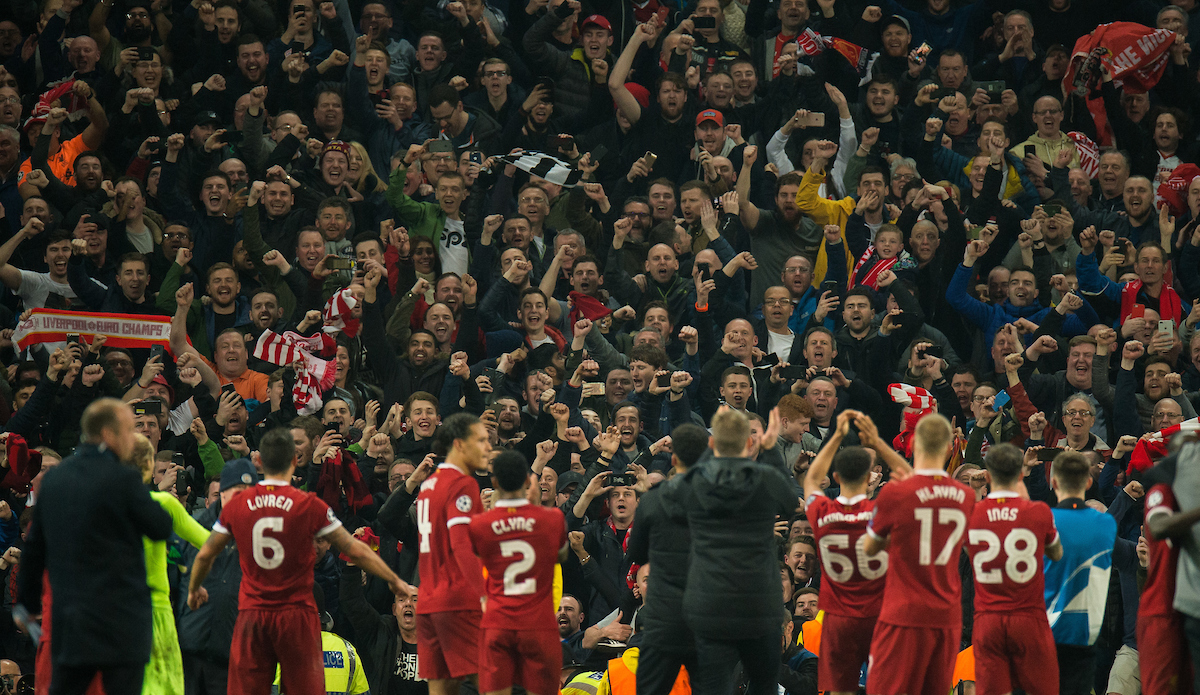 MANCHESTER, ENGLAND - Tuesday, April 10, 2018: The Liverpool fans react after the UEFA Champions League Quarter-Final 2nd Leg match between Manchester City FC and Liverpool FC at the City of Manchester Stadium. (Pic by Peter Powell/Propaganda)