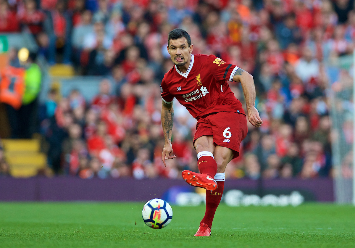 LIVERPOOL, ENGLAND - Saturday, April 14, 2018: Liverpool's Dejan Lovren during the FA Premier League match between Liverpool FC and AFC Bournemouth at Anfield. (Pic by Laura Malkin/Propaganda)