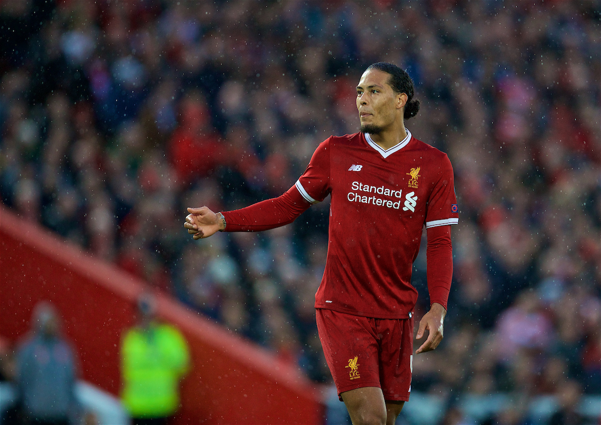 LIVERPOOL, ENGLAND - Tuesday, April 24, 2018: Liverpool's Virgil van Dijk during the UEFA Champions League Semi-Final 1st Leg match between Liverpool FC and AS Roma at Anfield. (Pic by David Rawcliffe/Propaganda)