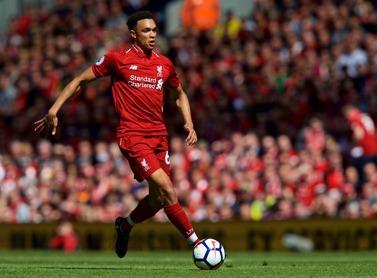 LIVERPOOL, ENGLAND - Sunday, May 13, 2018: Liverpool's Trent Alexander-Arnold during the FA Premier League match between Liverpool FC and Brighton & Hove Albion FC at Anfield. (Pic by David Rawcliffe/Propaganda)