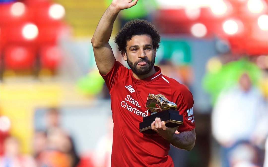 Liverpool's Mohamed Salah with the Premier League Golden Boot trophy for finishing the season as the leading League goal-scorer with 32 goals