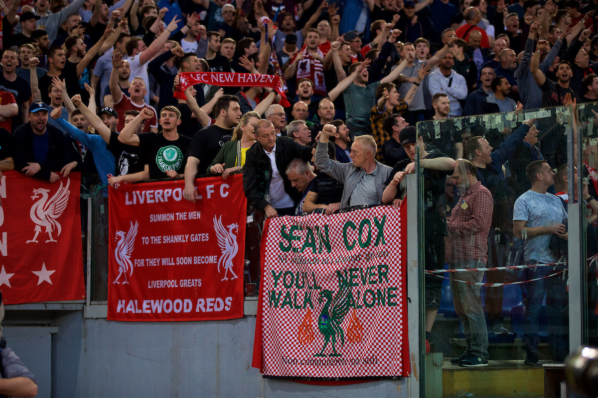 ROME, ITALY - Wednesday, May 2, 2018: Liverpool supporters before the UEFA Champions League Semi-Final 2nd Leg match between AS Roma and Liverpool FC at the Stadio Olimpico. (Pic by David Rawcliffe/Propaganda)