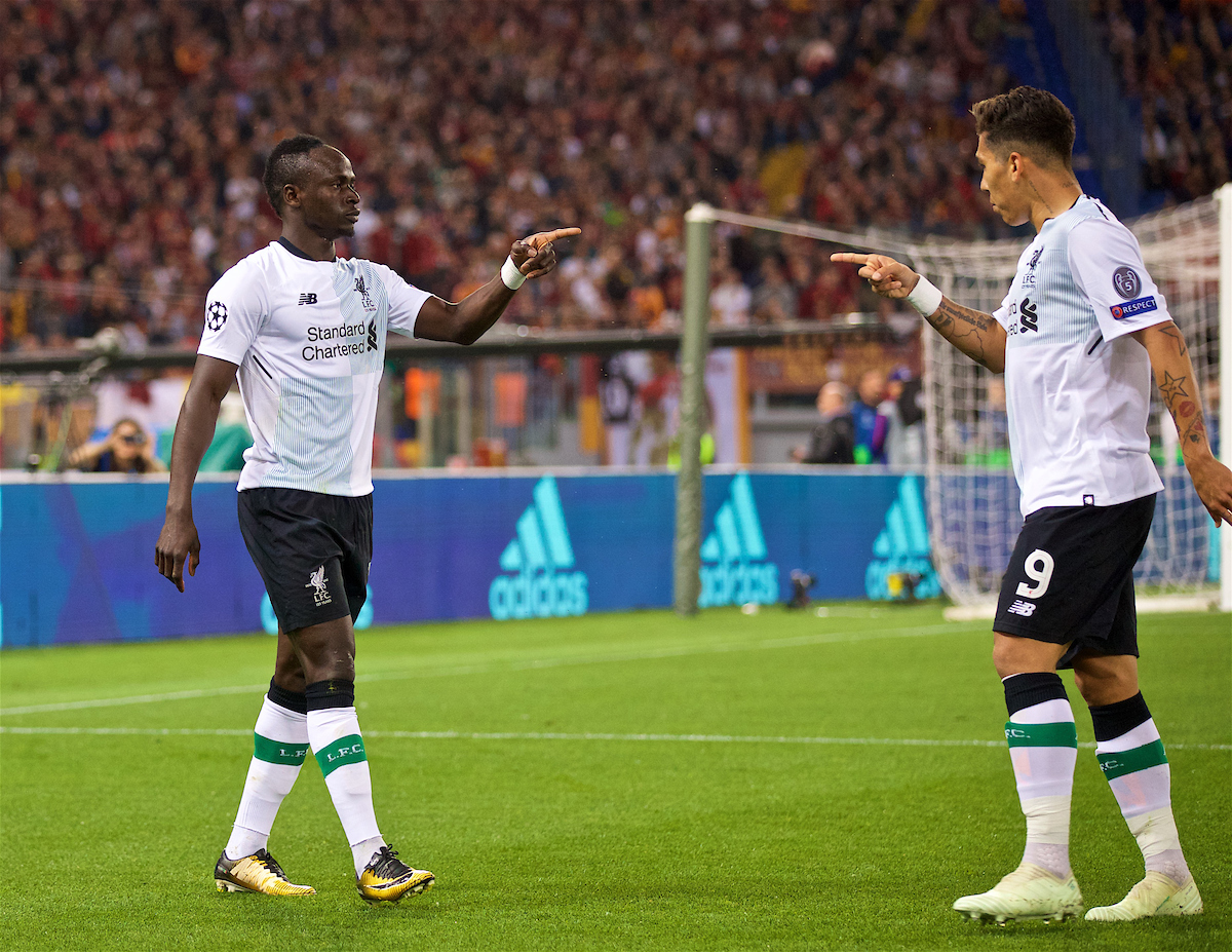 ROME, ITALY - Wednesday, May 2, 2018: Liverpool's Sadio Manes celebrates scoring the first goal during the UEFA Champions League Semi-Final 2nd Leg match between AS Roma and Liverpool FC at the Stadio Olimpico. (Pic by David Rawcliffe/Propaganda)
