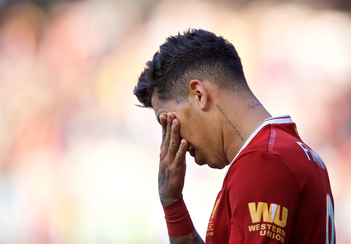 LONDON, ENGLAND - Sunday, May 6, 2018: Liverpool's Roberto Firmino looks dejected as his side lose 1-0 to Chelsea during the FA Premier League match between Chelsea FC and Liverpool FC at Stamford Bridge. (Pic by David Rawcliffe/Propaganda)