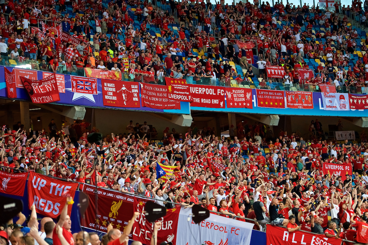 KIEV, UKRAINE - Saturday, May 26, 2018: Liverpool supporters during the UEFA Champions League Final match between Real Madrid CF and Liverpool FC at the NSC Olimpiyskiy. (Pic by Peter Powell/Propaganda)