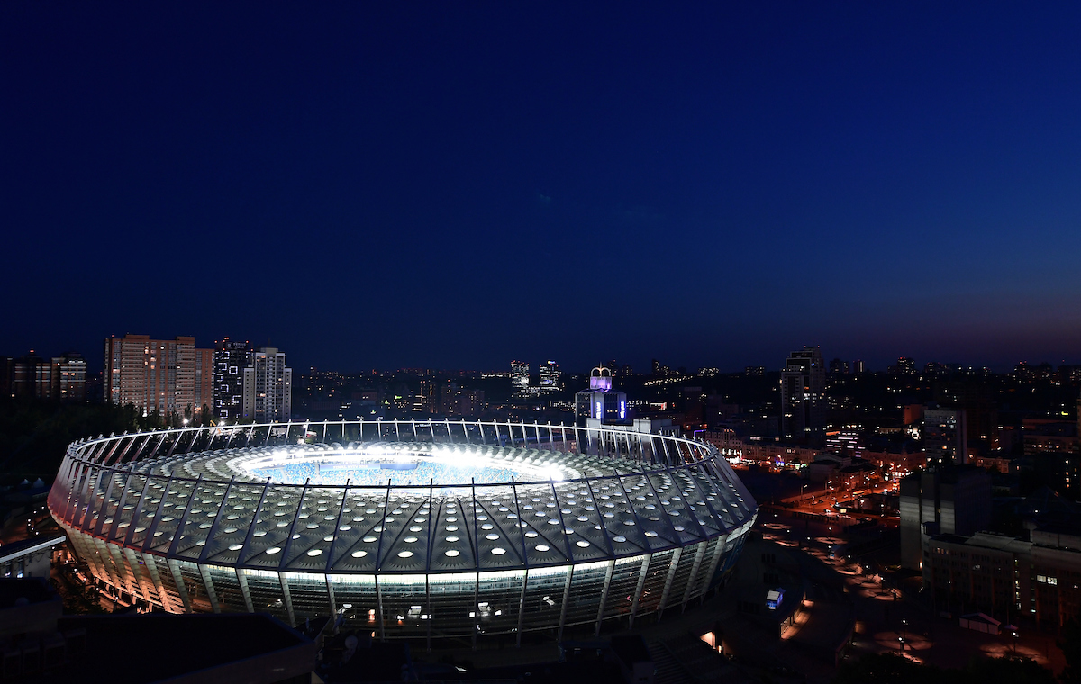 KIEV, UKRAINE - Wednesday, May 23, 2018: A general view of the NSC Olimpiyskiy ahead of the UEFA Champions League Final match between Real Madrid CF and Liverpool FC. (Handout/UEFA via Propaganda)