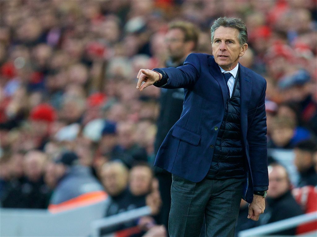 LIVERPOOL, ENGLAND - Saturday, December 30, 2017: Leicester City's manager Claude Puel during the FA Premier League match between Liverpool and Leicester City at Anfield. (Pic by David Rawcliffe/Propaganda)