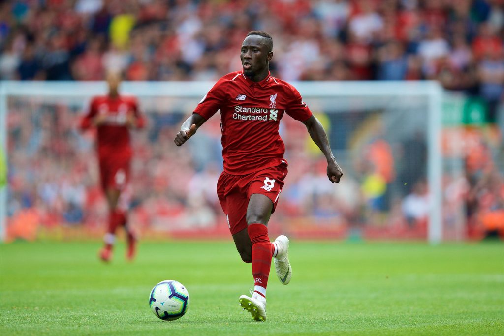 LIVERPOOL, ENGLAND - Sunday, August 12, 2018: Liverpool's Naby Keita during the FA Premier League match between Liverpool FC and West Ham United FC at Anfield. (Pic by David Rawcliffe/Propaganda)