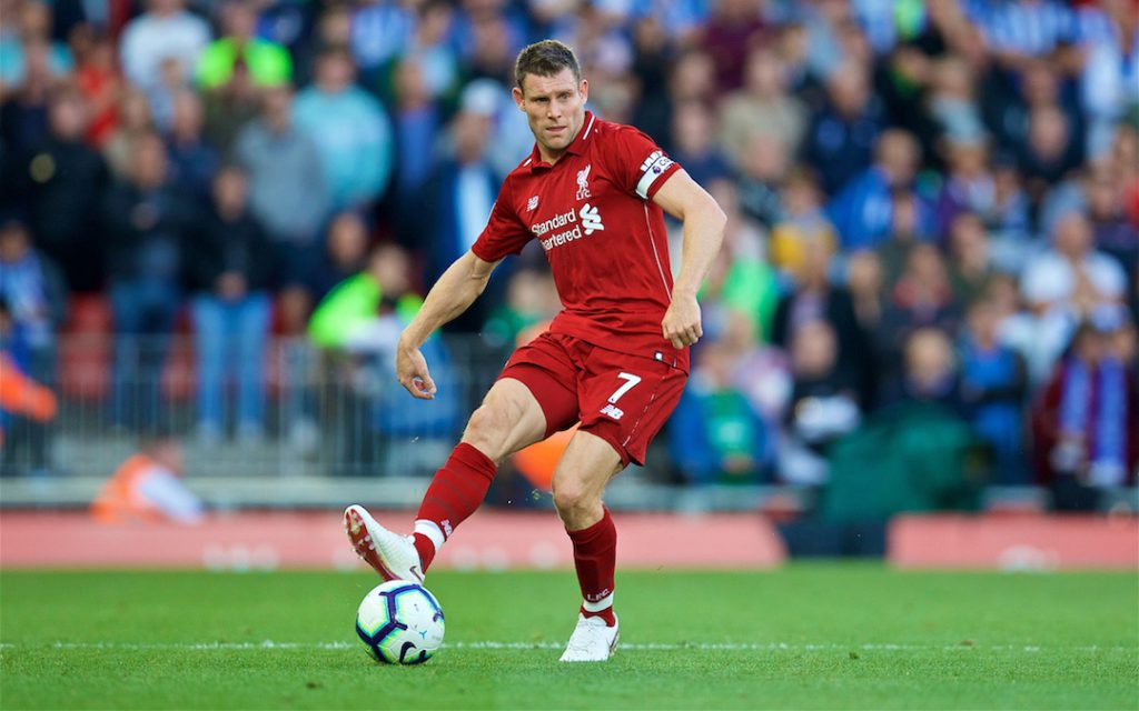 LIVERPOOL, ENGLAND - Saturday, August 25, 2018: Liverpool's captain James Milner during the FA Premier League match between Liverpool FC and Brighton & Hove Albion FC at Anfield. (Pic by David Rawcliffe/Propaganda)