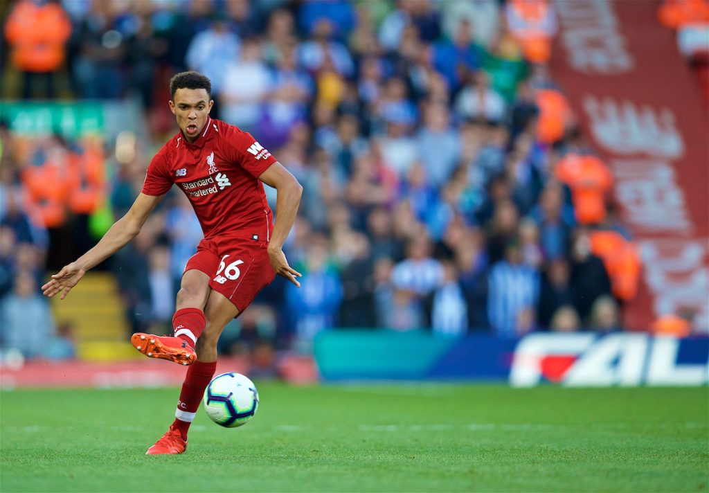 LIVERPOOL, ENGLAND - Saturday, August 25, 2018: Liverpool's Trent Alexander-Arnold during the FA Premier League match between Liverpool FC and Brighton & Hove Albion FC at Anfield. (Pic by David Rawcliffe/Propaganda)