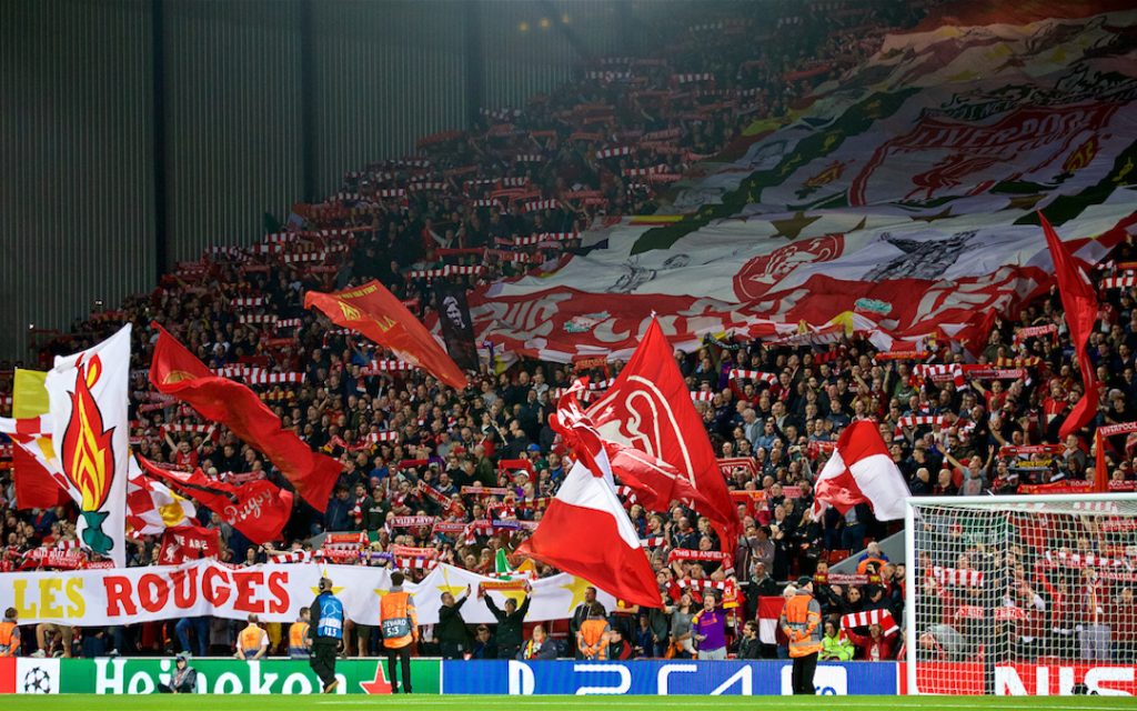 LIVERPOOL, ENGLAND - Tuesday, September 18, 2018: Liverpool supporters before the UEFA Champions League Group C match between Liverpool FC and Paris Saint-Germain at Anfield. (Pic by David Rawcliffe/Propaganda)